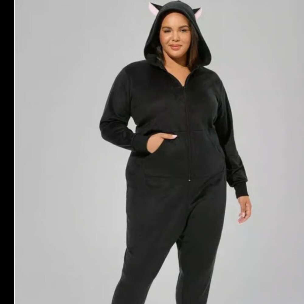 Torrid Fleece Zip Up Cat Ear Onesie Halloween Costume Pajamas Women’s Plus NWT